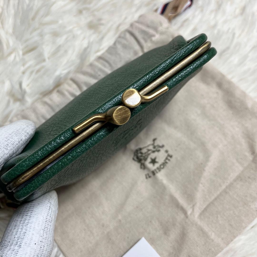 【未使用級】イルビゾンテ＊がま口 ケース レザーグリーン