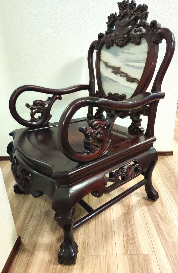 希少中華骨董　 大理石インレイ椅子　玉座　宮廷　紅木　紫檀　黒檀　花梨　李朝②