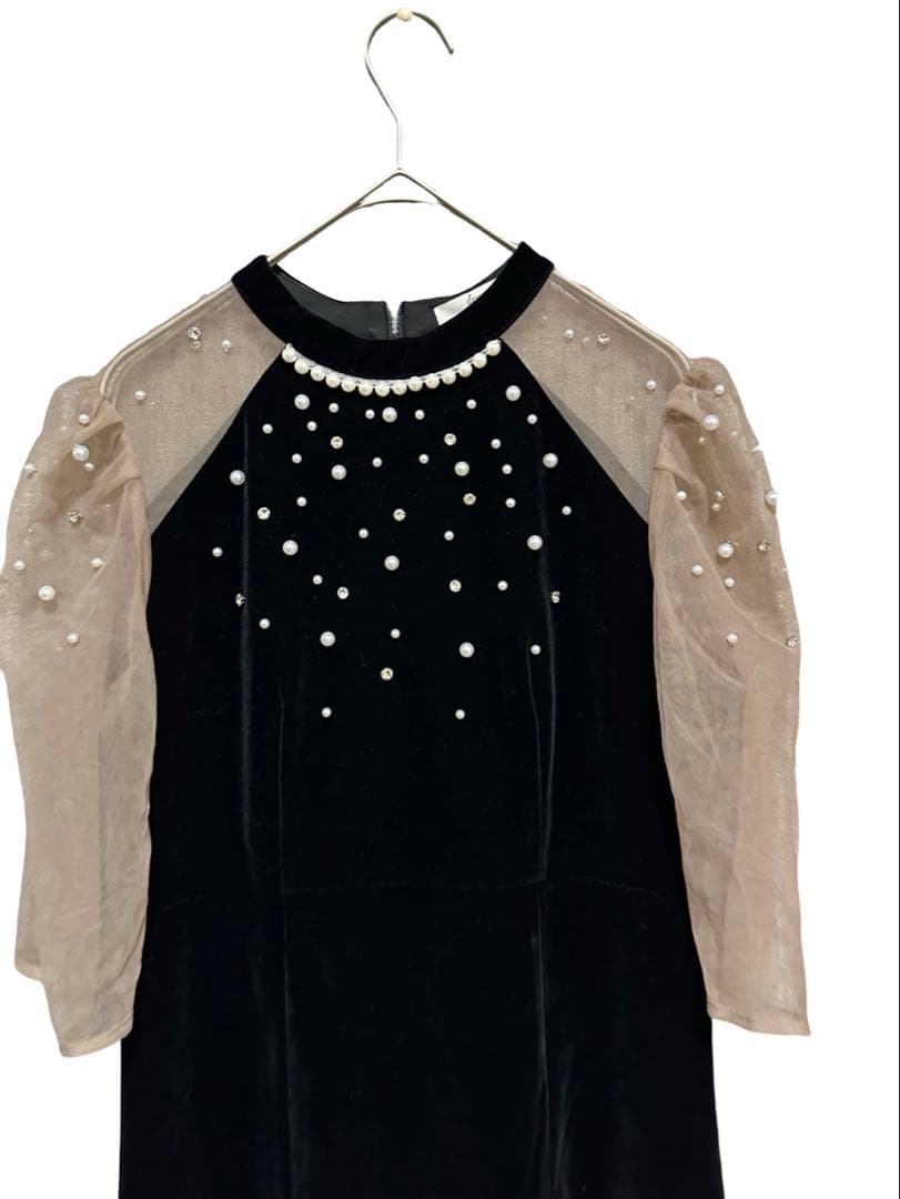 rico レジャパール装飾 ロングドレス シアースリーブ結婚式パーティー