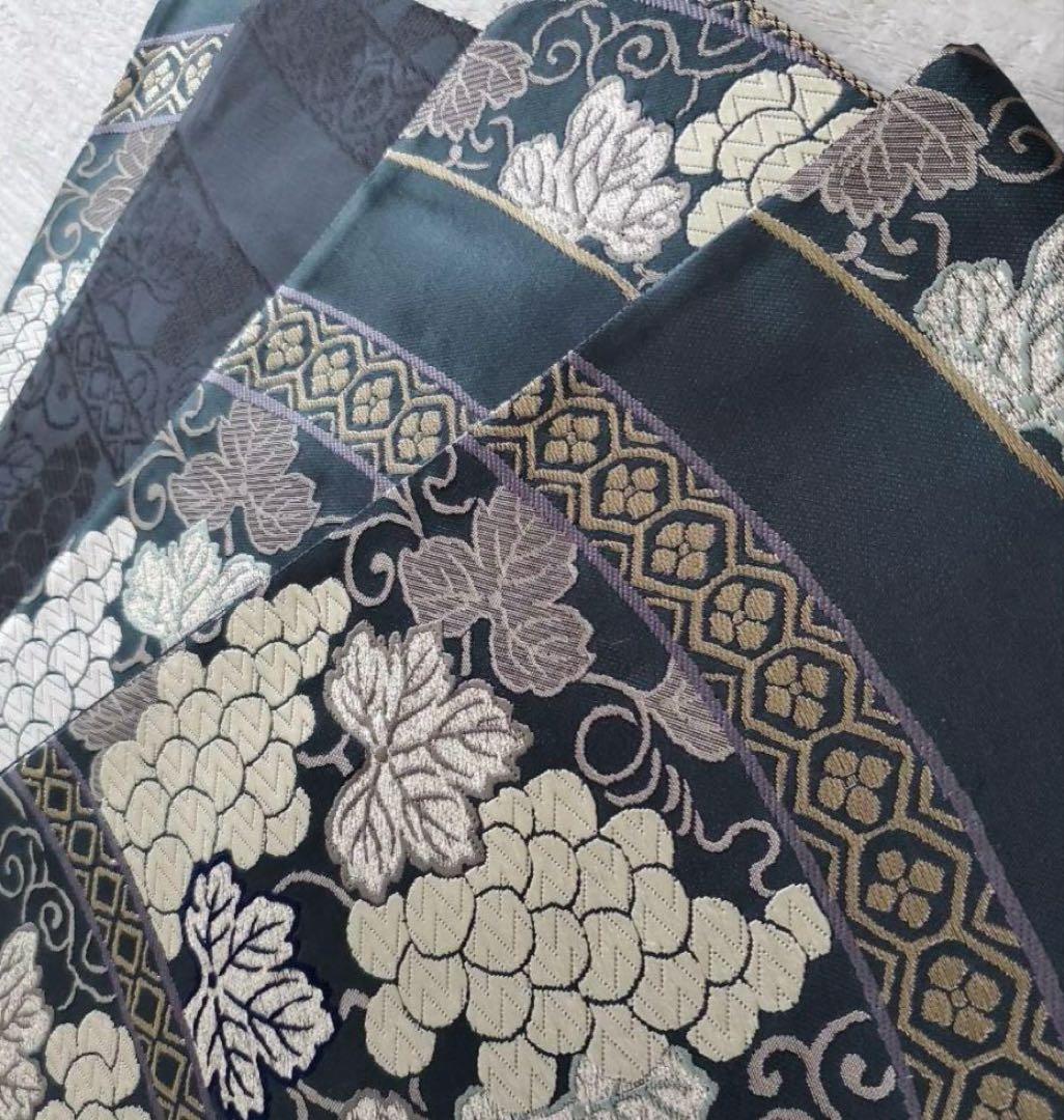 蔦　葡萄柄　正絹袋帯 しっとりダークブルーグレー　 訪問着、付け下げなどに