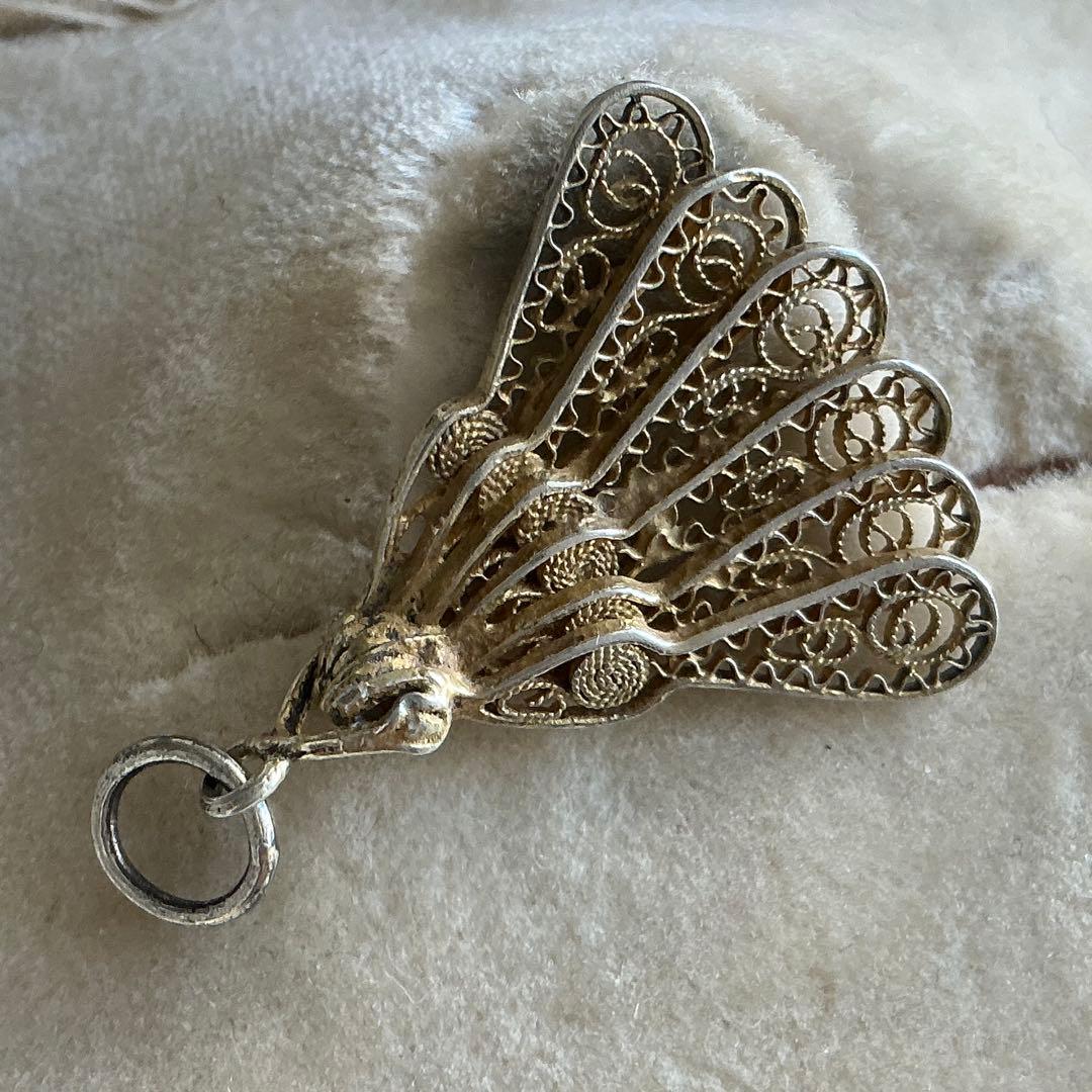 フランスアンティーク　ミニチュア　エヴァンタイユ　扇子　ミニョネット　ペンダント