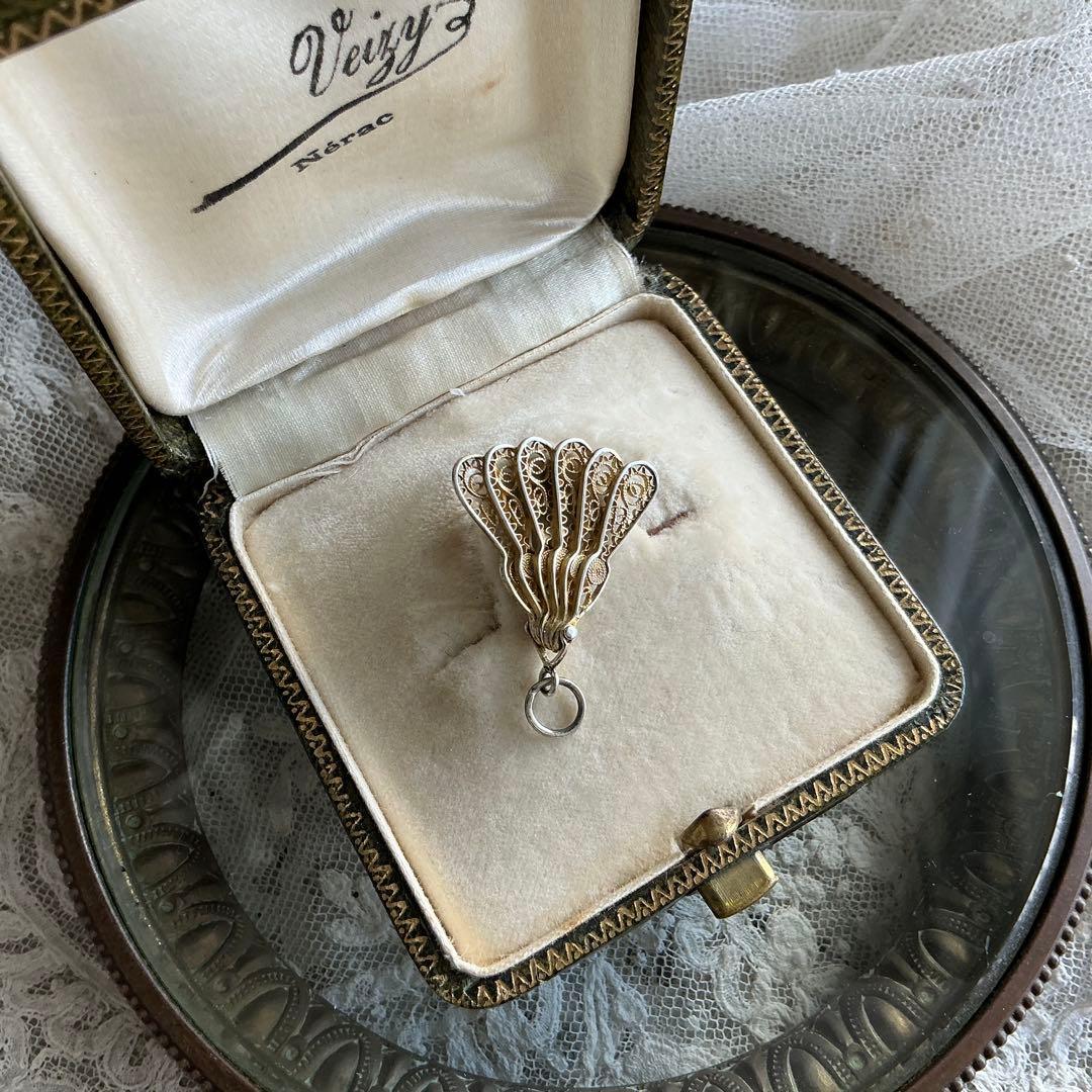 フランスアンティーク　ミニチュア　エヴァンタイユ　扇子　ミニョネット　ペンダント