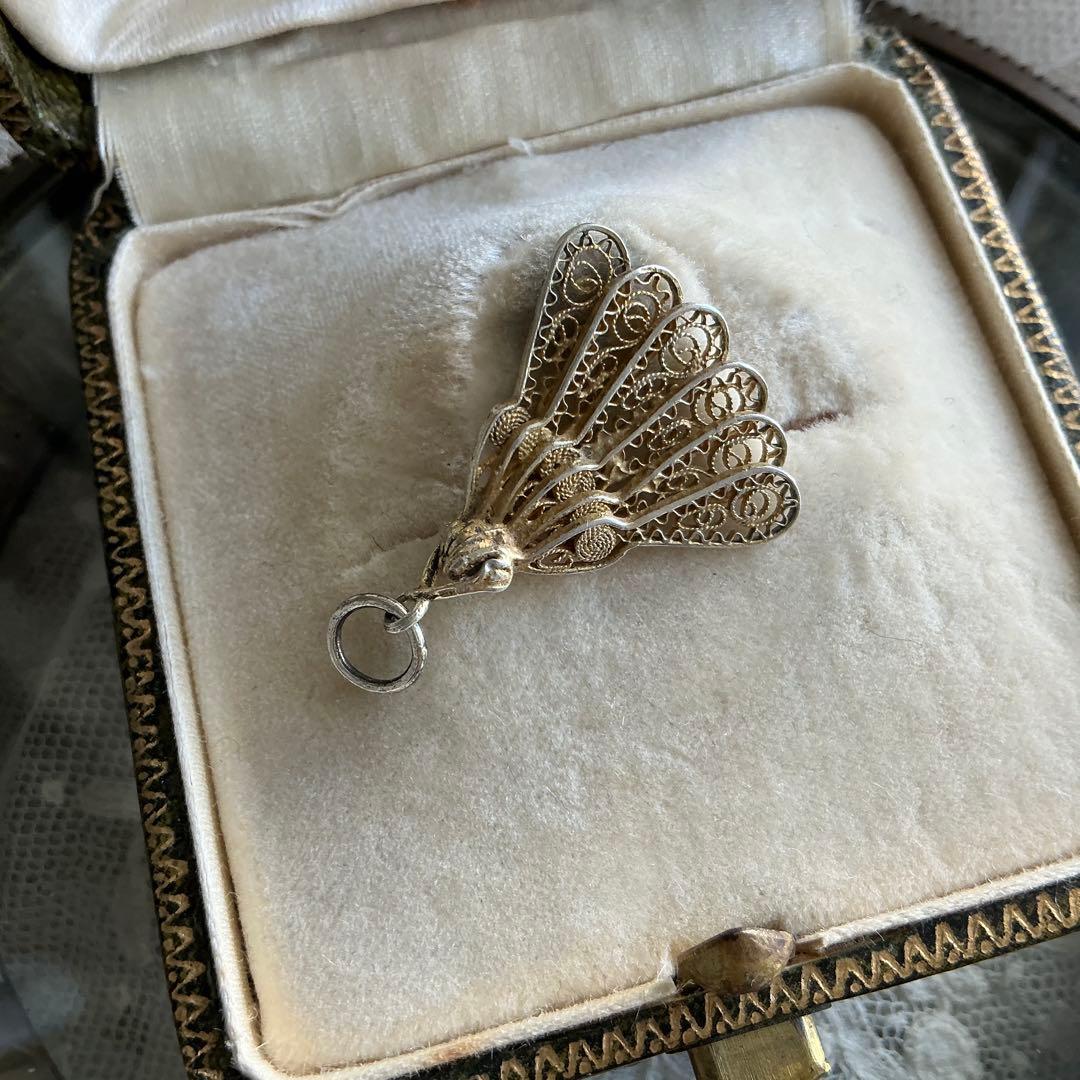 フランスアンティーク　ミニチュア　エヴァンタイユ　扇子　ミニョネット　ペンダント