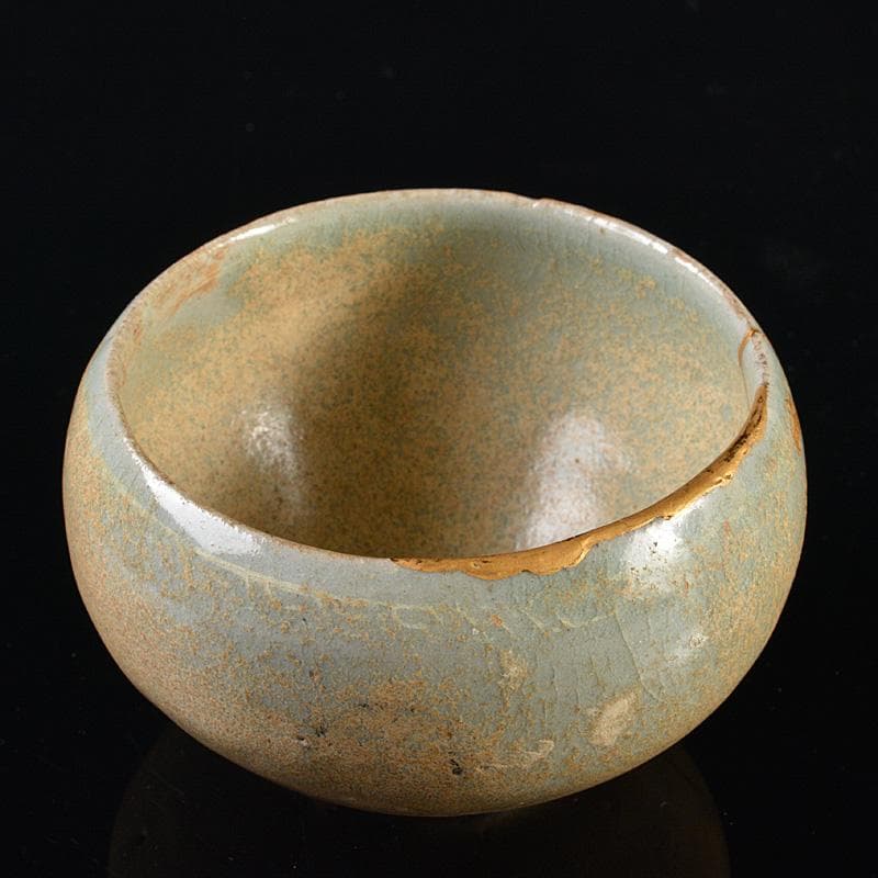 朝鮮美術　李朝　高麗青磁　碗　盃　金継ぎ直し　M　R6266