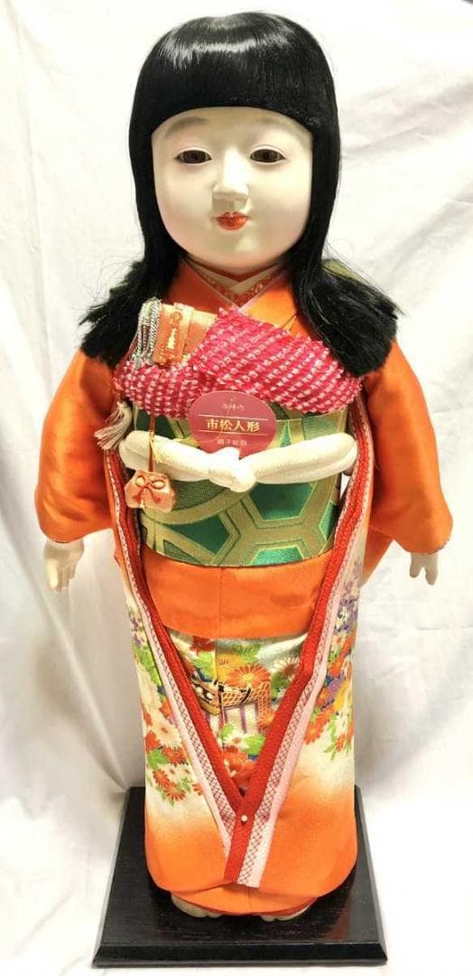 美品　市松人形　紫峰作 綸子総柄 日本人形　20号　アンティーク　昭和レトロ