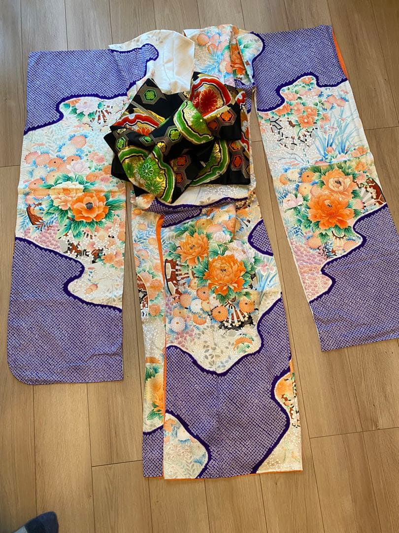 振袖2点セット　袋帯　振袖　着物　鹿子　牡丹　袴　卒業式　成人式