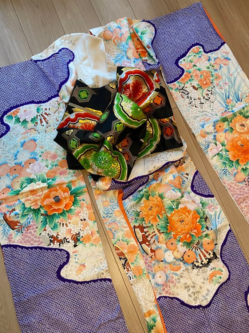 振袖2点セット　袋帯　振袖　着物　鹿子　牡丹　袴　卒業式　成人式