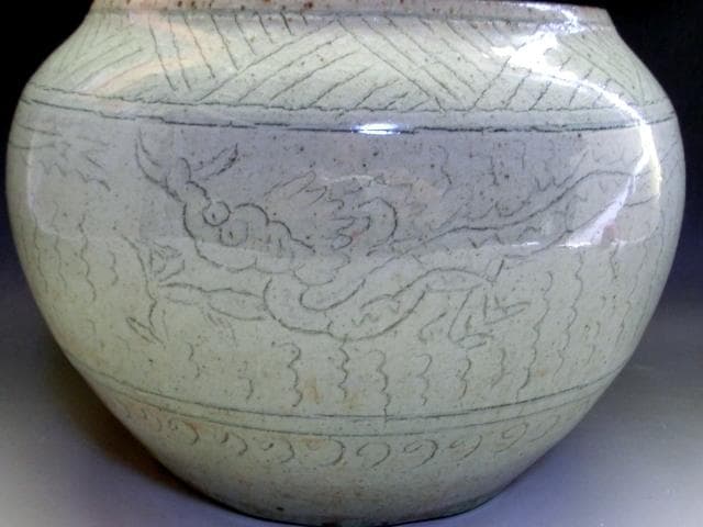 水指■英作 龍鳳繪 寿 阿曽窯 はなぎ 龍紋 漆器蓋 水さし 時代物 骨董品■