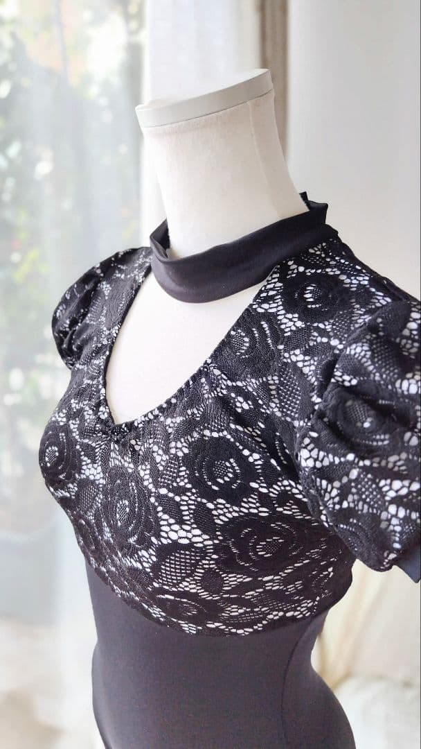 チョーカー風娘役黒レースレオタードS～Mサイズ