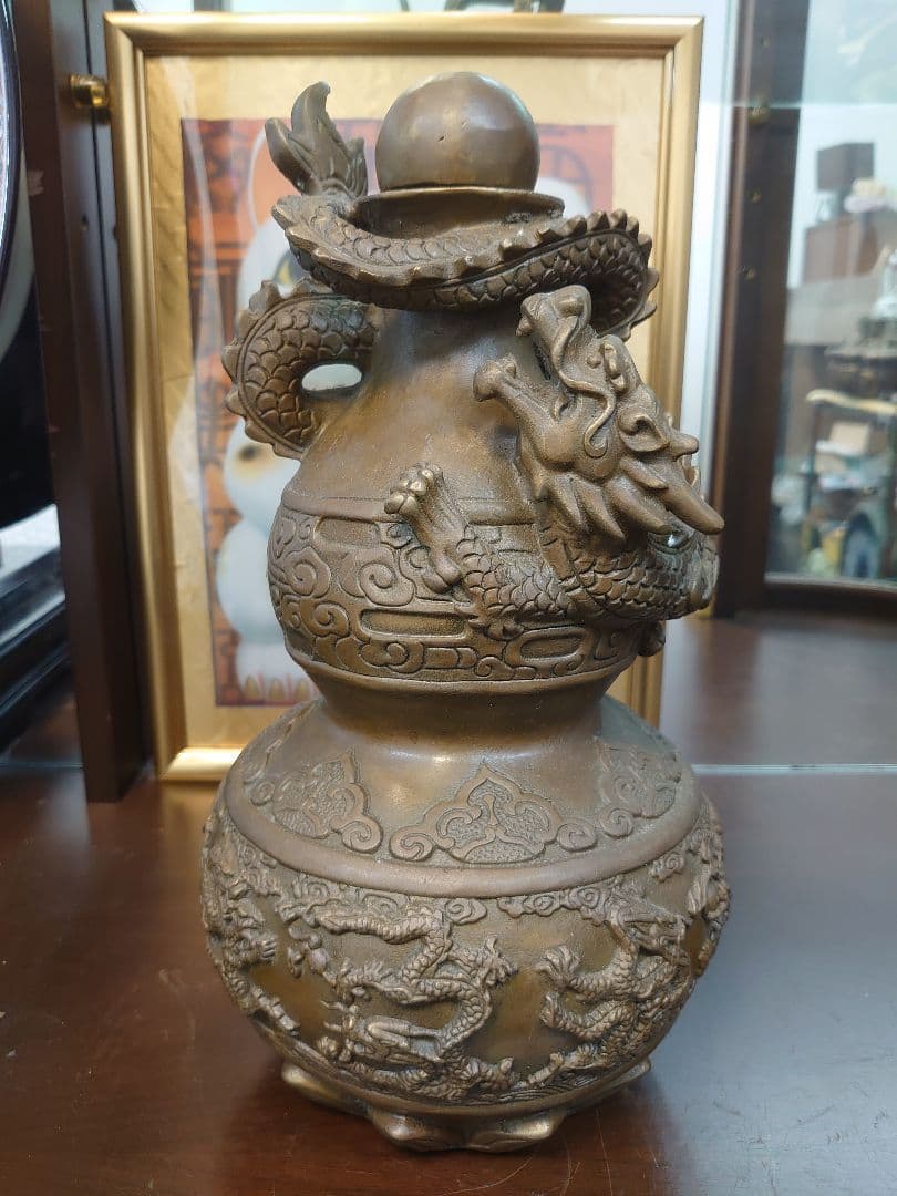 開運 龍 龍神 龍花瓶 置き物【真鍮製】日本非売品【台湾購入】