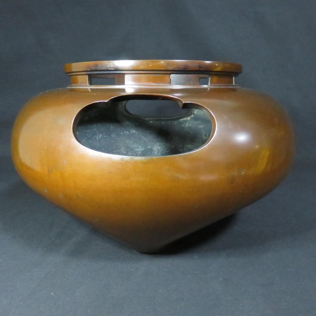 真風炉 茶道具 風炉 唐銅 添朝鮮風炉 金属工芸 湯沸 鉄釜 木箱 銘なし