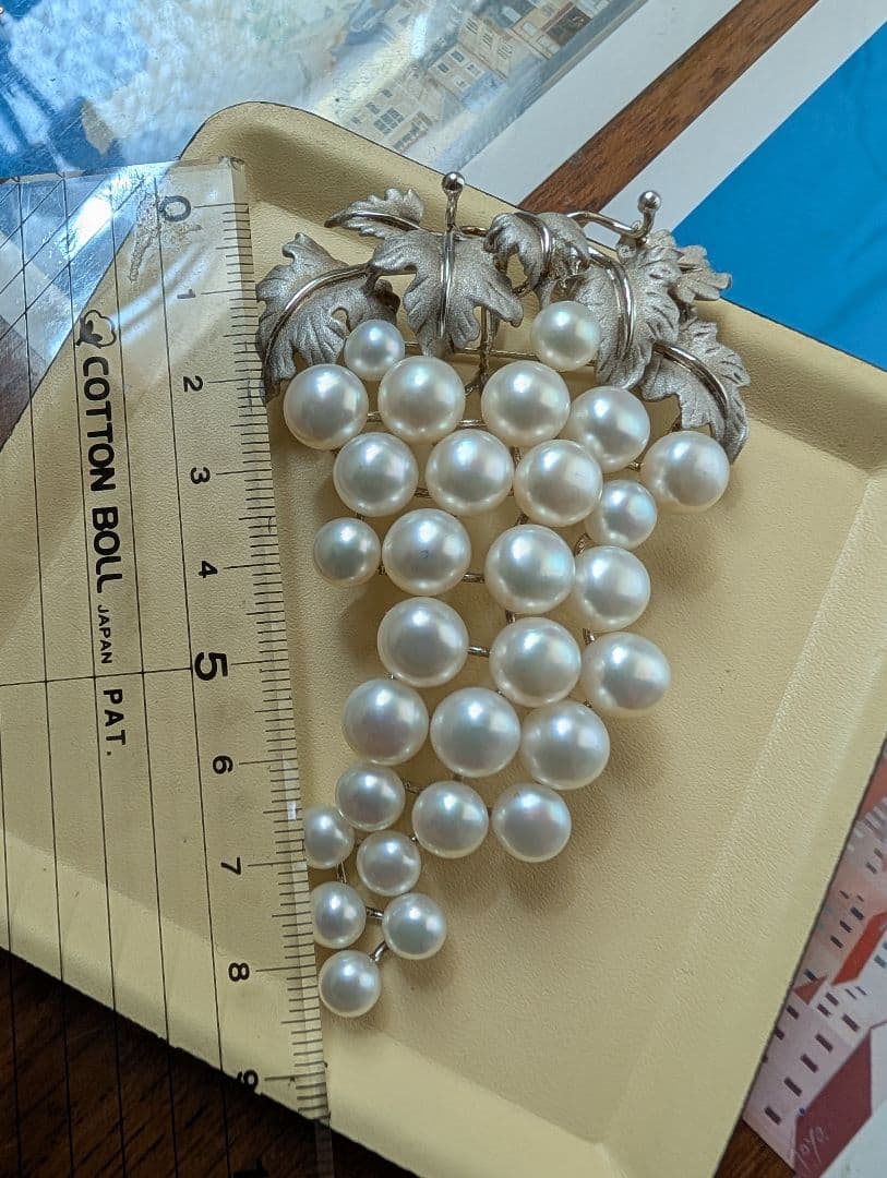 あこや真珠　パール　ブローチ　シルバー925 刻印　ぶどう　大ぶり　美品　29珠