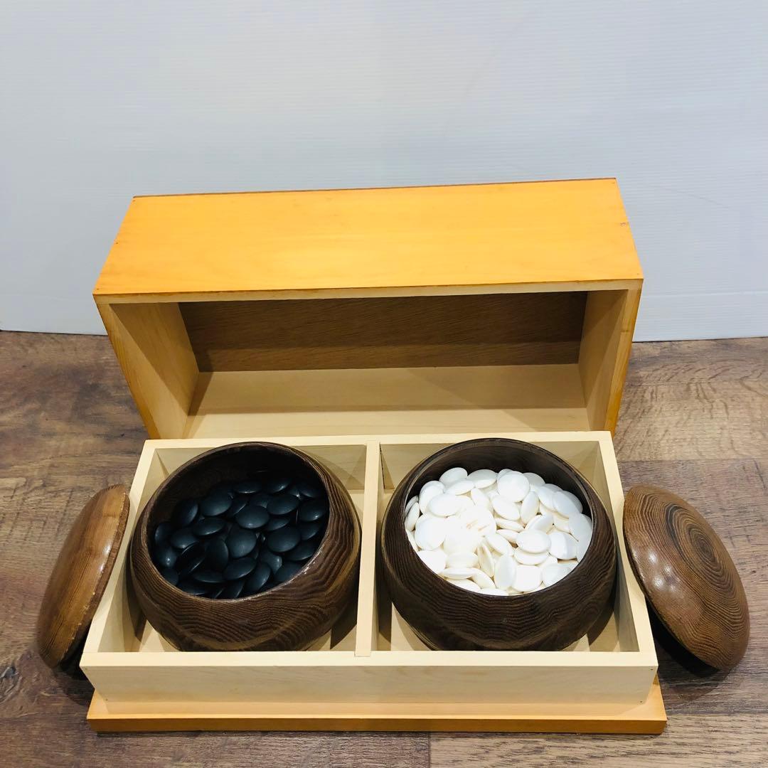 天然木 囲碁盤 蛤碁石セット 脚付 ヘソあり　5寸