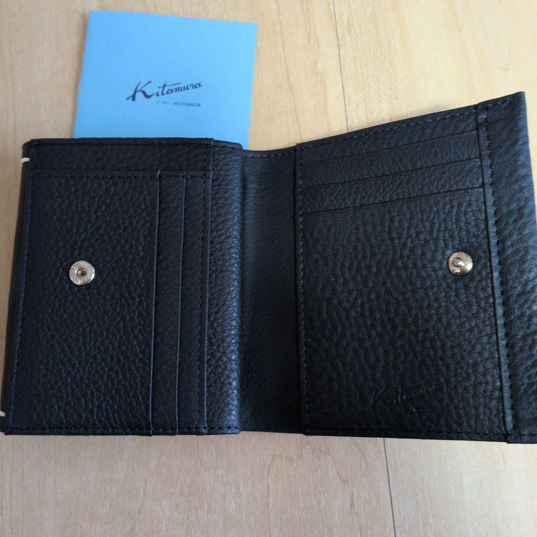 元町　キタムラ　Kitamura ネイビー レザー 二折財布　紺色　未使用