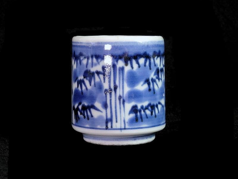 古伊万里　染付　雪持ち笹の図　猪口　のぞき ５客　A787AS-CBb