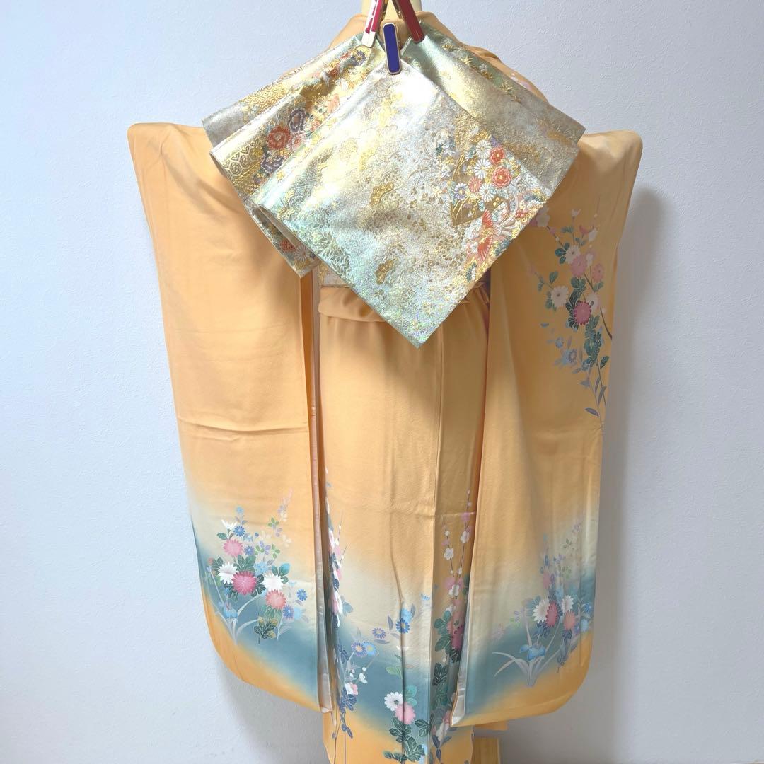 401 振袖フルセット 正絹 オレンジ 橙 友禅 作家物 暈し染め やまと誂え