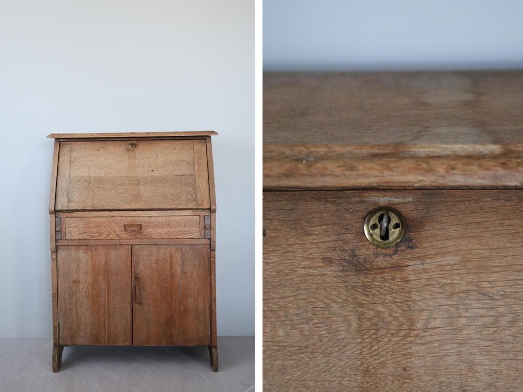 英国アンティーク木製ライティングビューロー/デスク/収納式/勉強机(88-10)