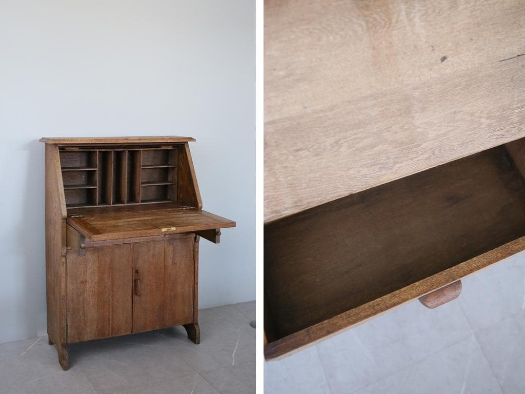 英国アンティーク木製ライティングビューロー/デスク/収納式/勉強机(88-10)