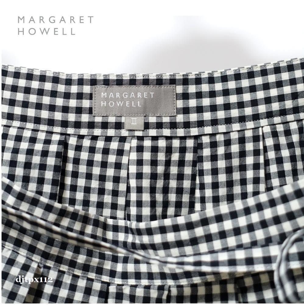 極美品*マーガレットハウエル*リボンベルト付 ギンガムチェック プリーツスカート