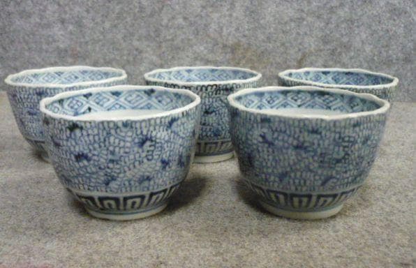 伊万里 みじん唐草 染付 蕎麦猪口 5個 [B31425]