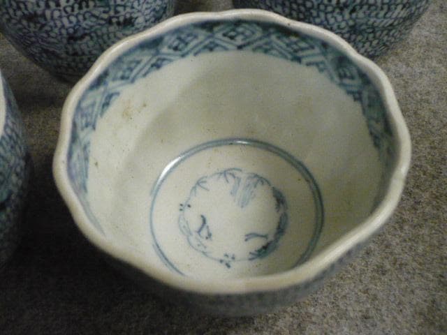 伊万里 みじん唐草 染付 蕎麦猪口 5個 [B31425]