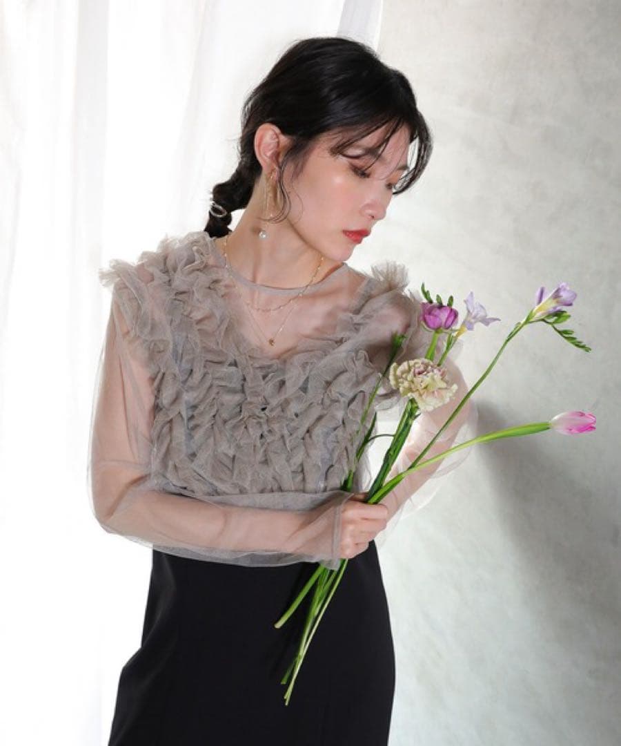 ＊美品＊チュール ボリューム フリル ベスト シアー トップス ワンピース