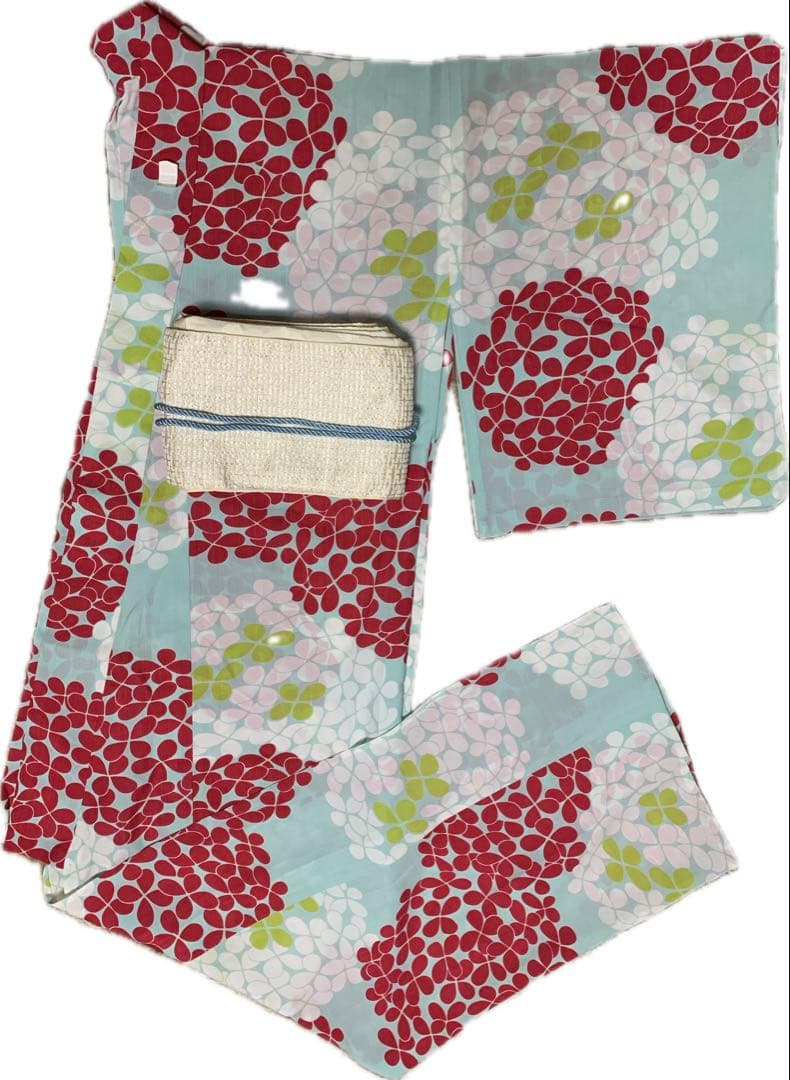 浴衣　洗える着物　セオα セオアルファー　あじさい　水色　検索) 撫松庵　ふりふ