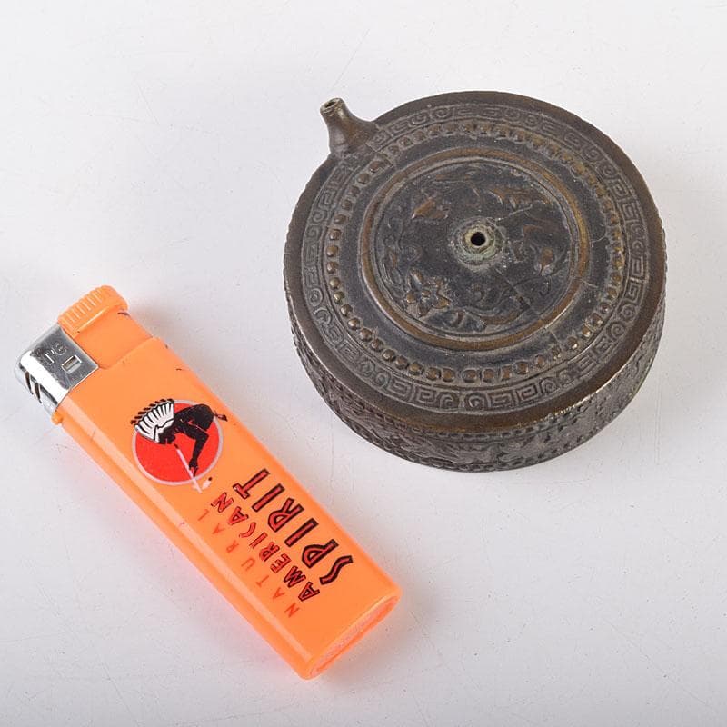 中国　書道具　古銅　花文　水滴　N　6931