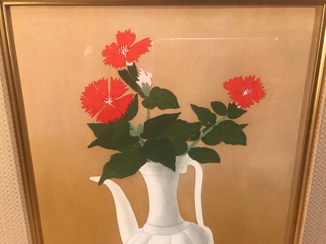 小倉遊亀　「がんぴ」　木版画　刷り込みサイン・作品証明シール有り