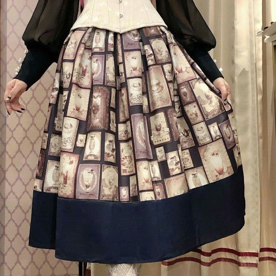 アビエタージュ　思い出のカフェシリーズ　スカート　ミモレ丈　ネイビー