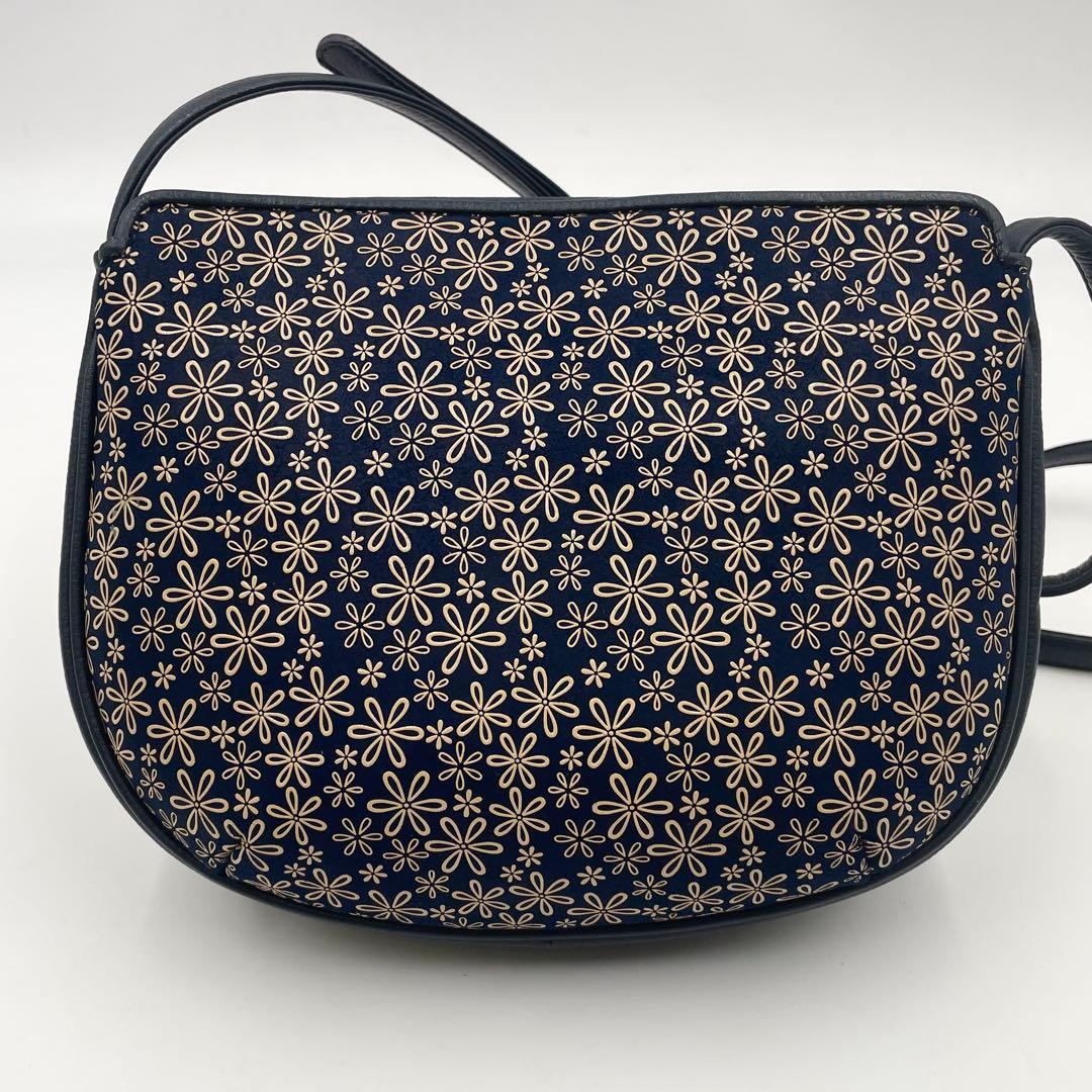 【未使用級】印傳屋 花柄 ショルダーバッグ ポシェット 和装 ネイビー PVC