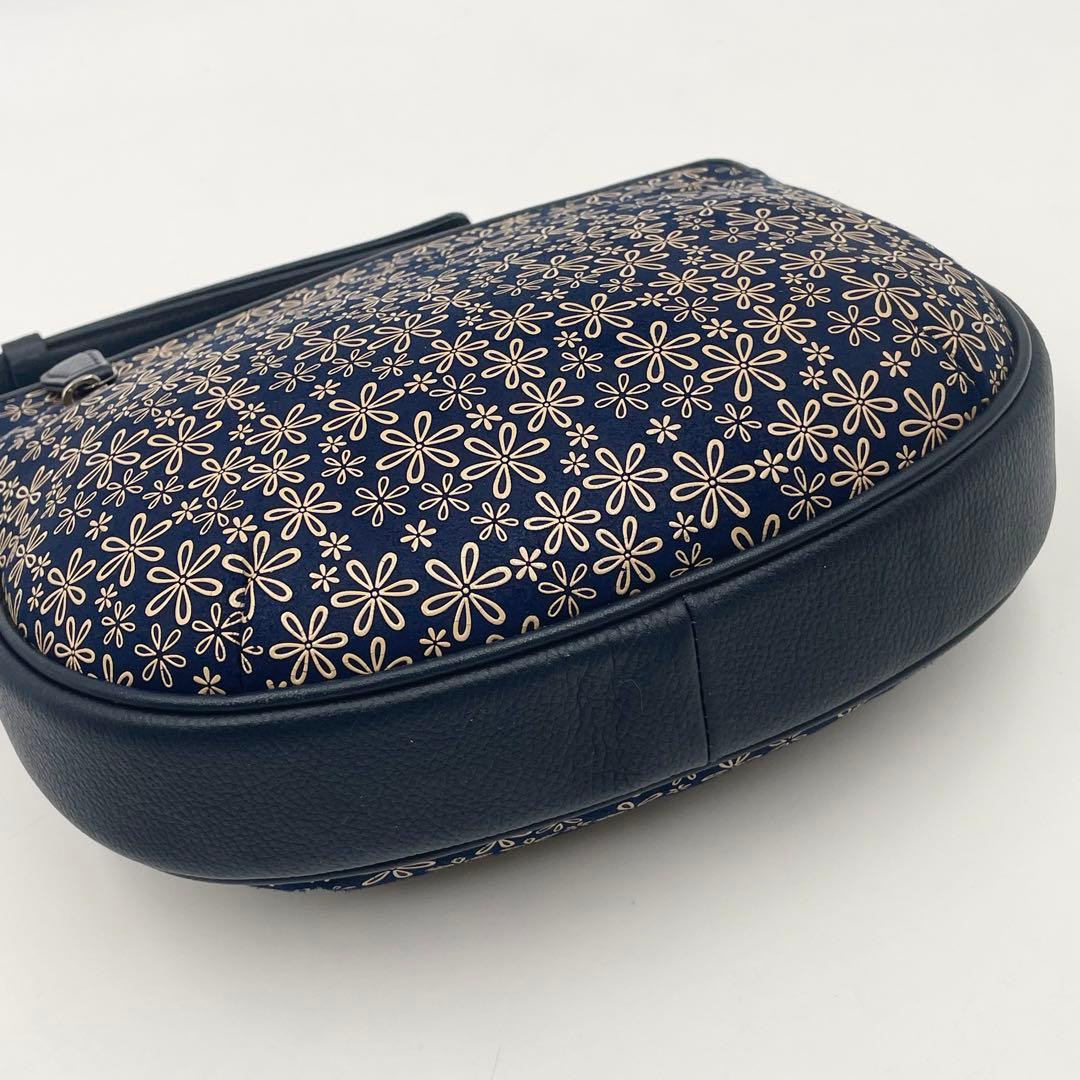 【未使用級】印傳屋 花柄 ショルダーバッグ ポシェット 和装 ネイビー PVC