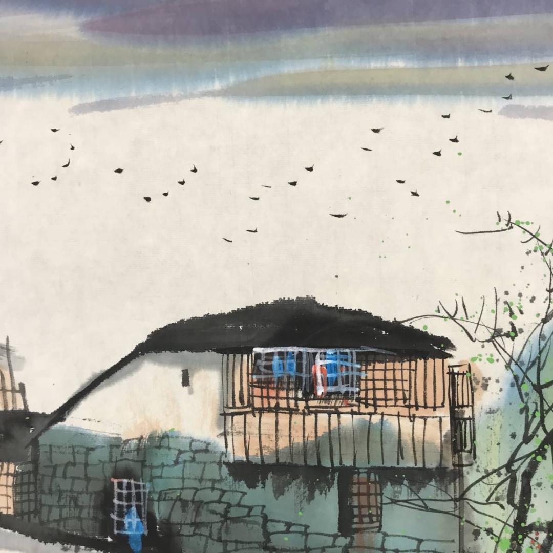 【真作】愛新覚羅福文/南国水郷図/山水図/横物/掛軸/名家伝来/AB-919