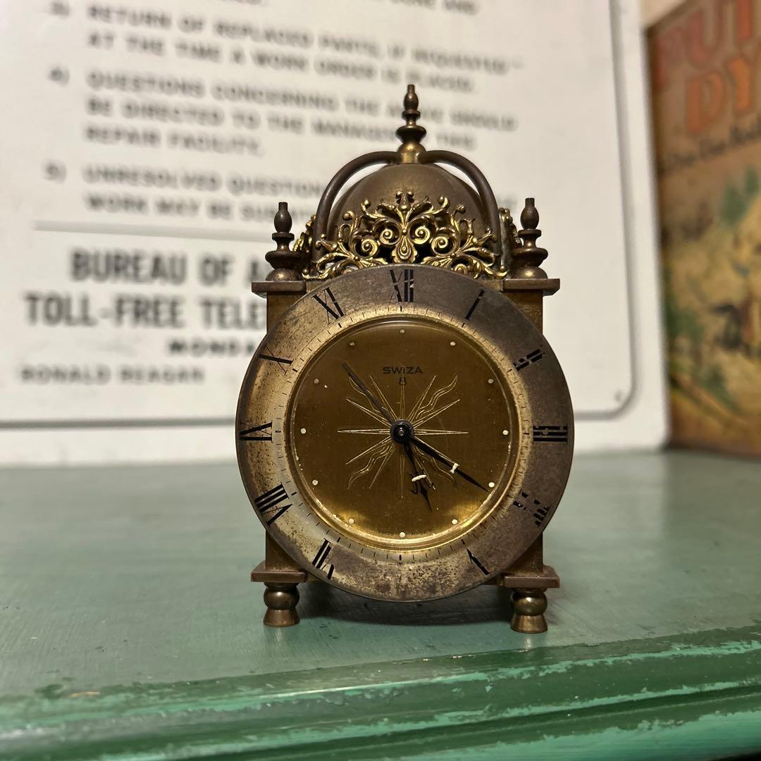 ヴィンテージ Swiza スウィザ 置時計 手巻き ゴールド スイス製 真鍮