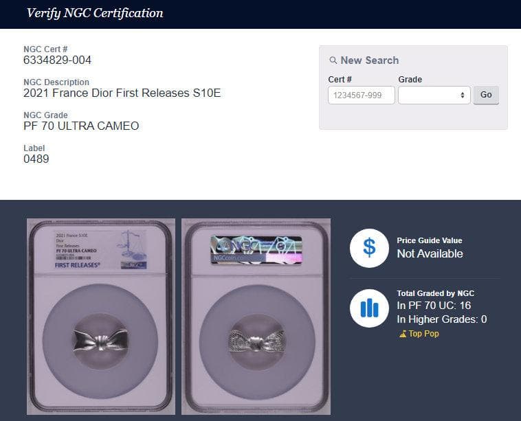 紅さん専用　2021年 ディオール 10ユーロ リボン NGC PF70UC
