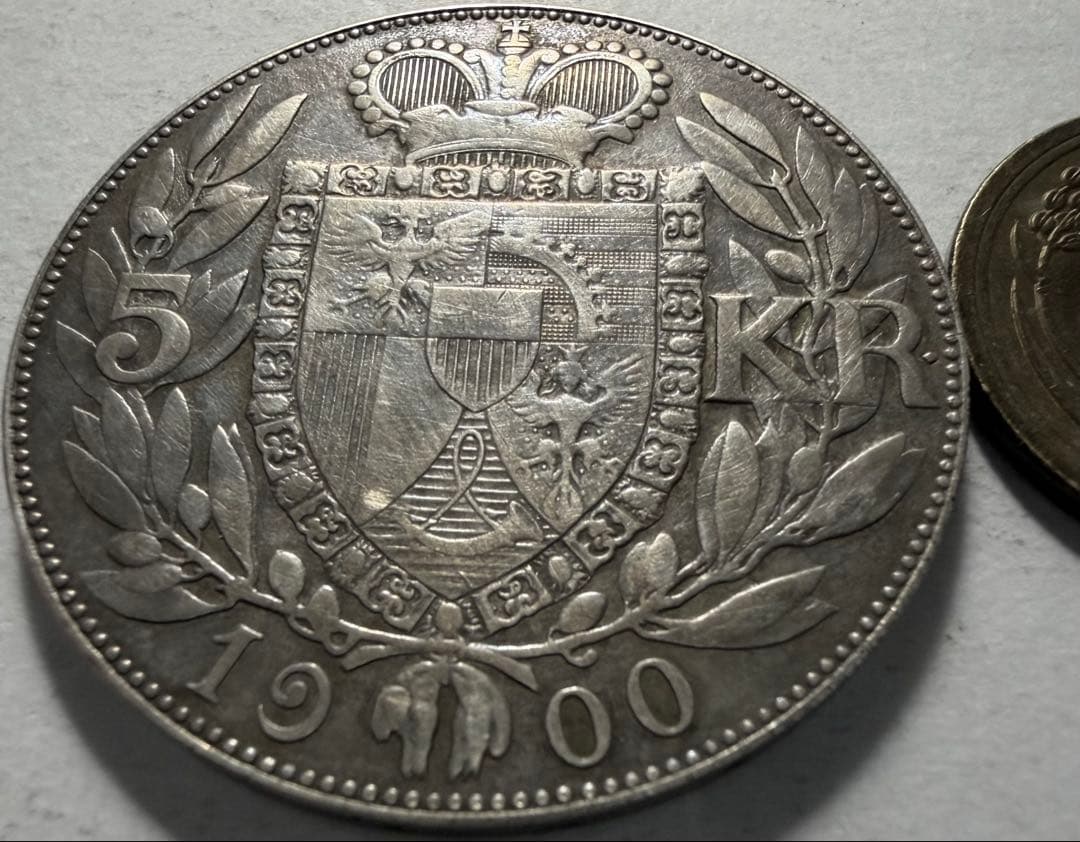 1900年リヒテンシュタイン 5クローネ 銀貨　レア　ハイグレード