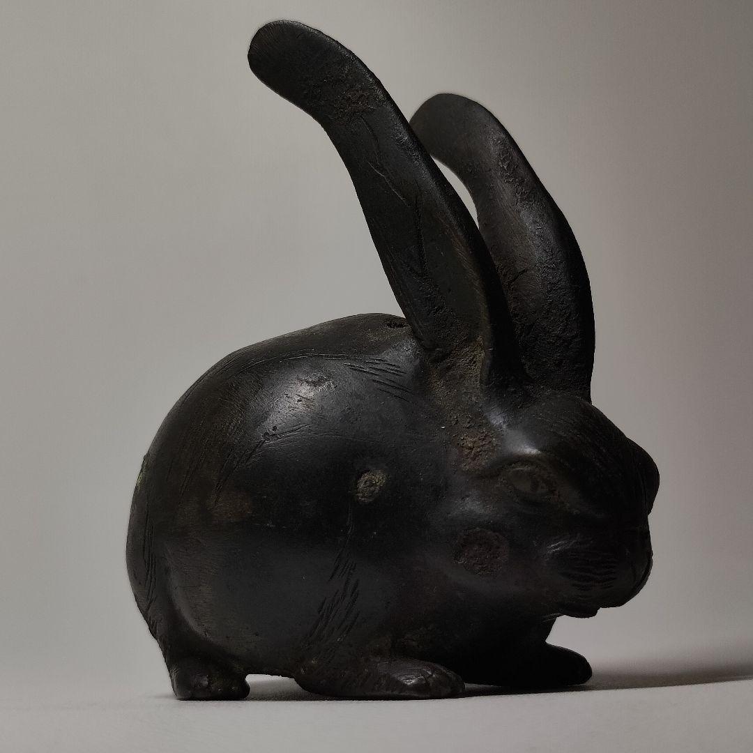 古銅　長耳兎置物　江戸時代