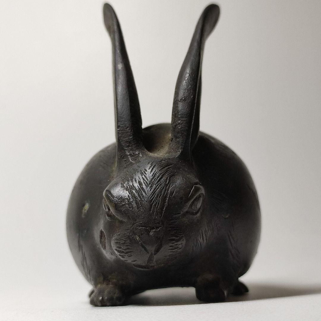 古銅　長耳兎置物　江戸時代