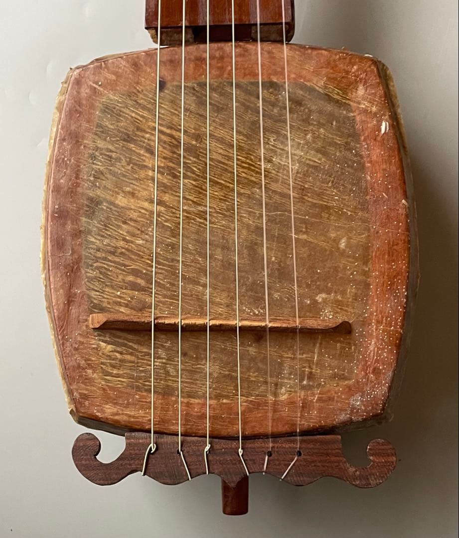 超個性派フレットレスギター　三味線ボディ×魚皮張り　ショートスケール　ケース付