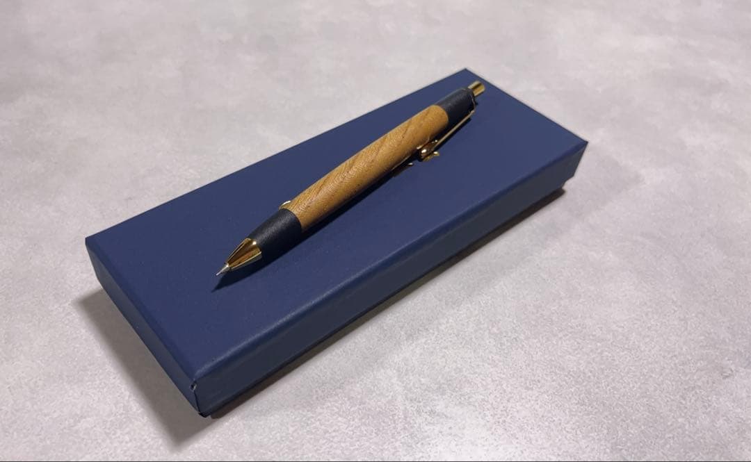 【新品】欅ケヤキの軸シャープペンシル 野原工芸オイル ＆箱＆木ブロックつきMP