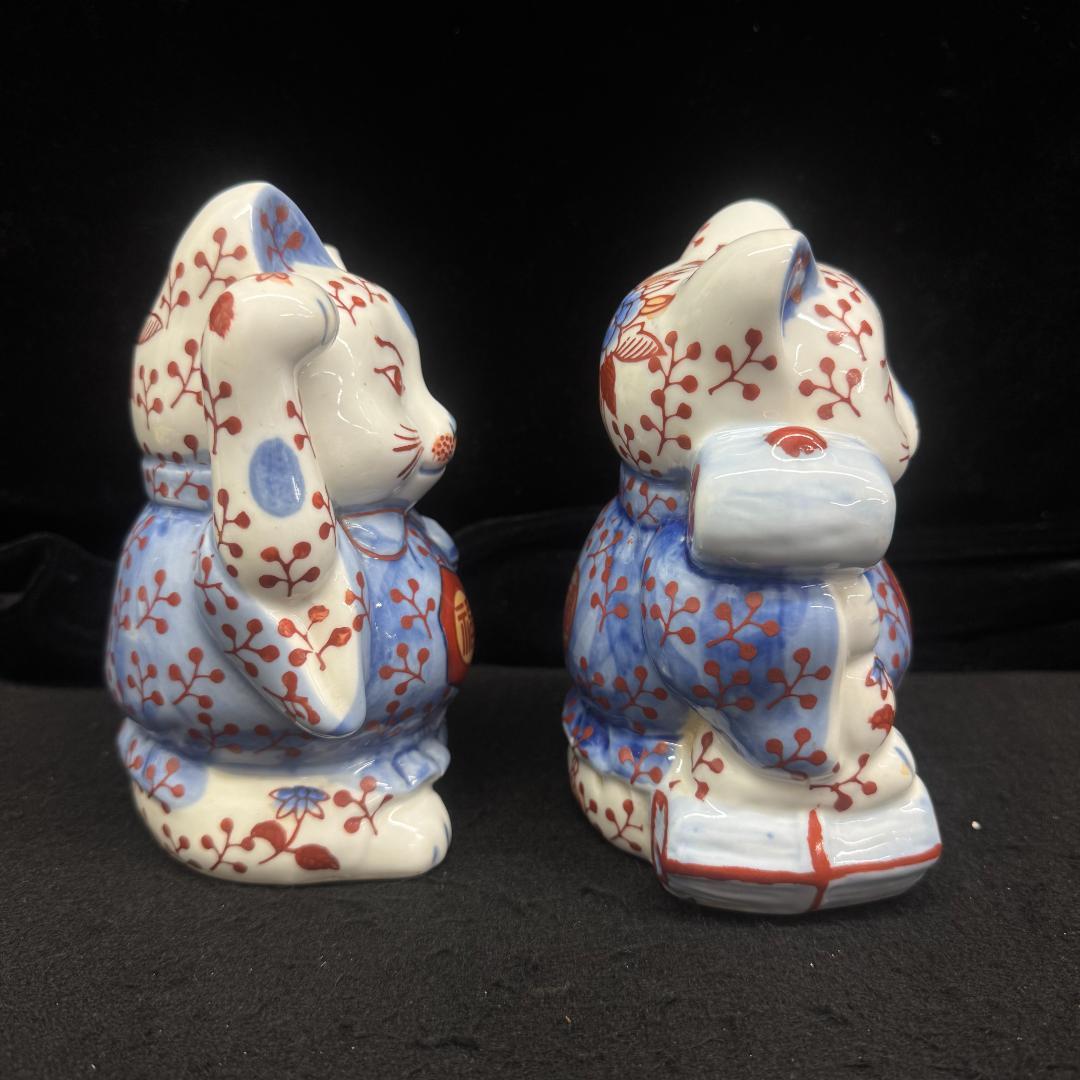 希少！伊万里焼　招き猫　置物　縁起物 右手上げ左手上げ2体セット