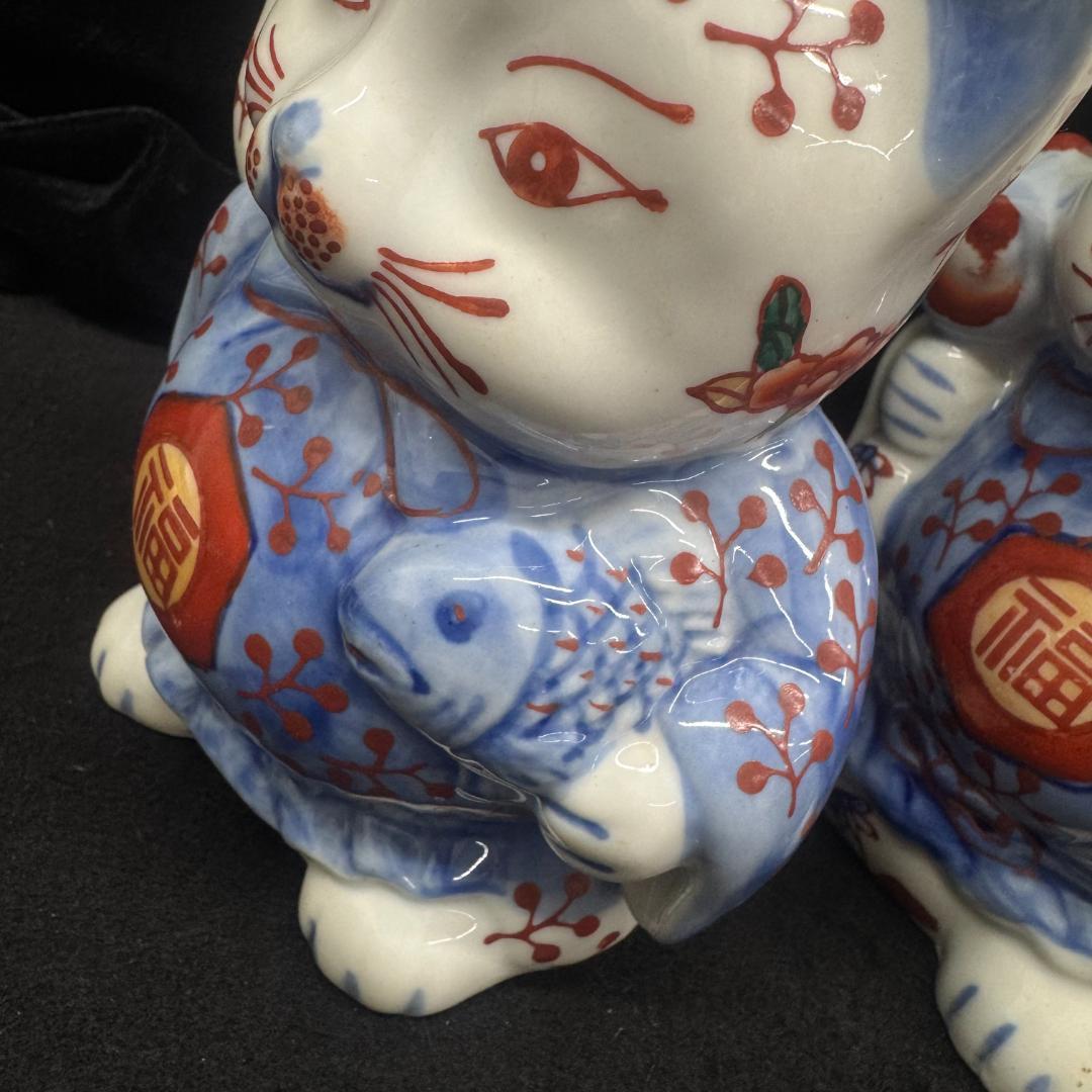 希少！伊万里焼　招き猫　置物　縁起物 右手上げ左手上げ2体セット