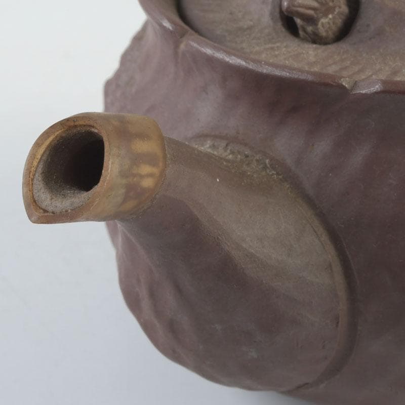 煎茶道具　萬古焼　英山造　紫砂　朱泥　鳥顔出　横手急須　V　9620