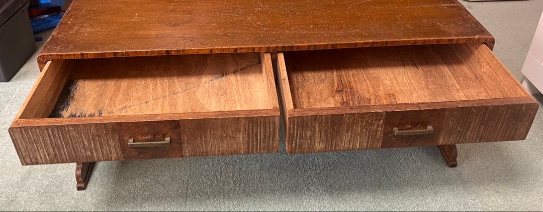 アンティーク木製文机 引き出し2つ付き