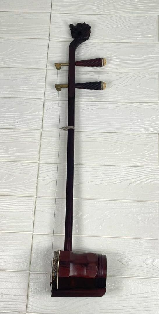 高級 中国 弦楽器　二胡 龍頭 竜頭 民族楽器 蛇革　ハードケース付属