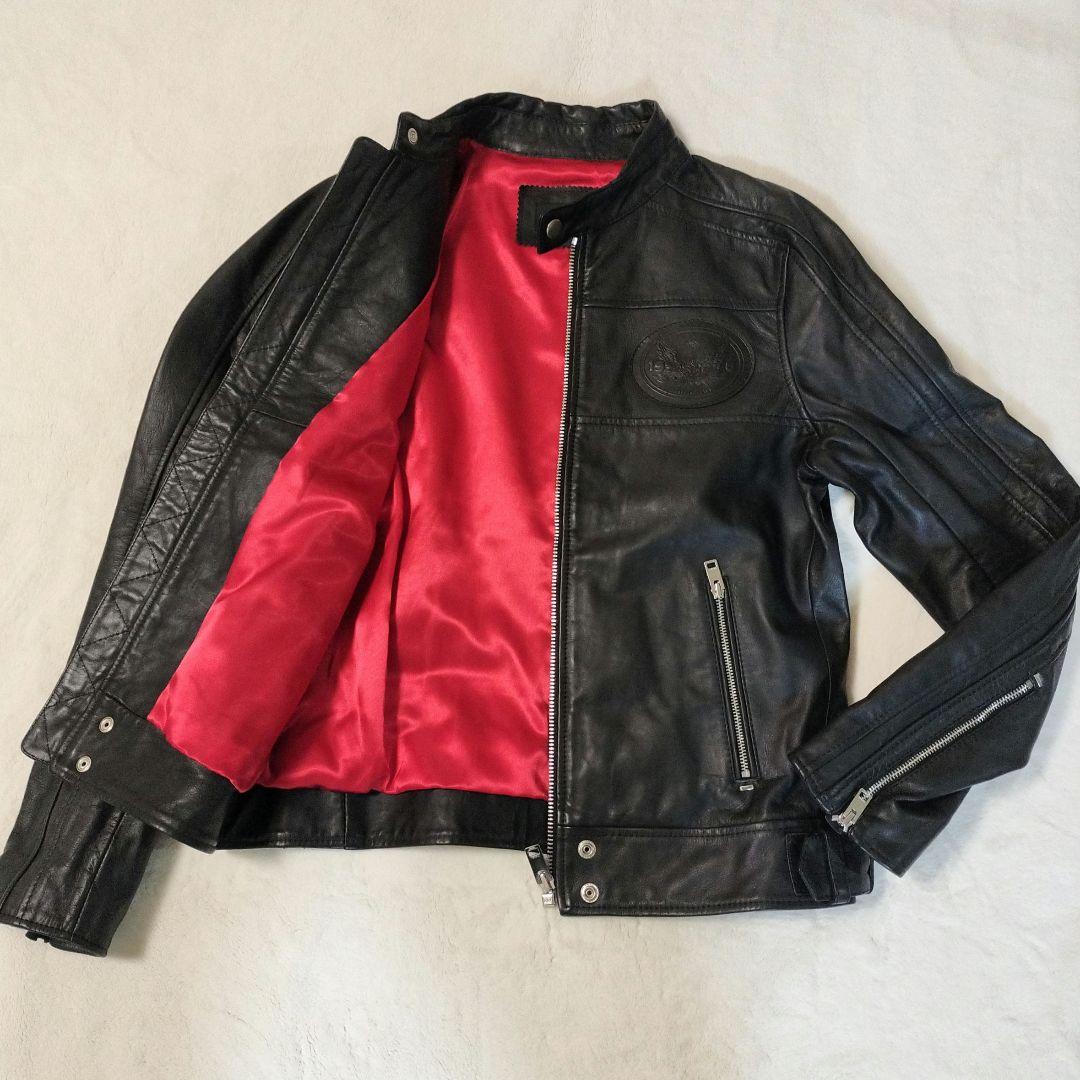 【美品】ディーゼル　牛革　シングルライダースジャケット　Ｌサイズ　ブラック
