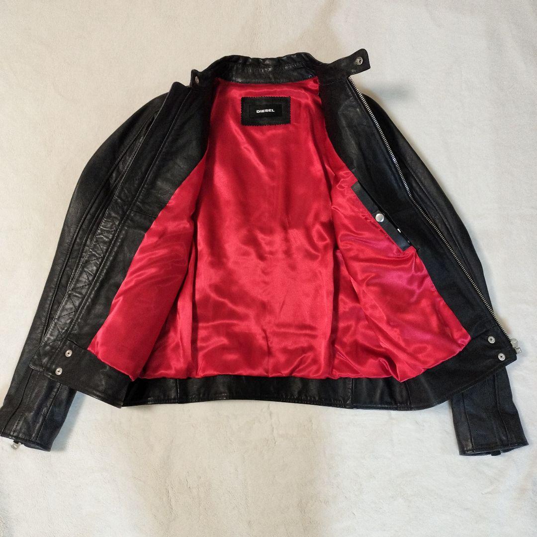 【美品】ディーゼル　牛革　シングルライダースジャケット　Ｌサイズ　ブラック