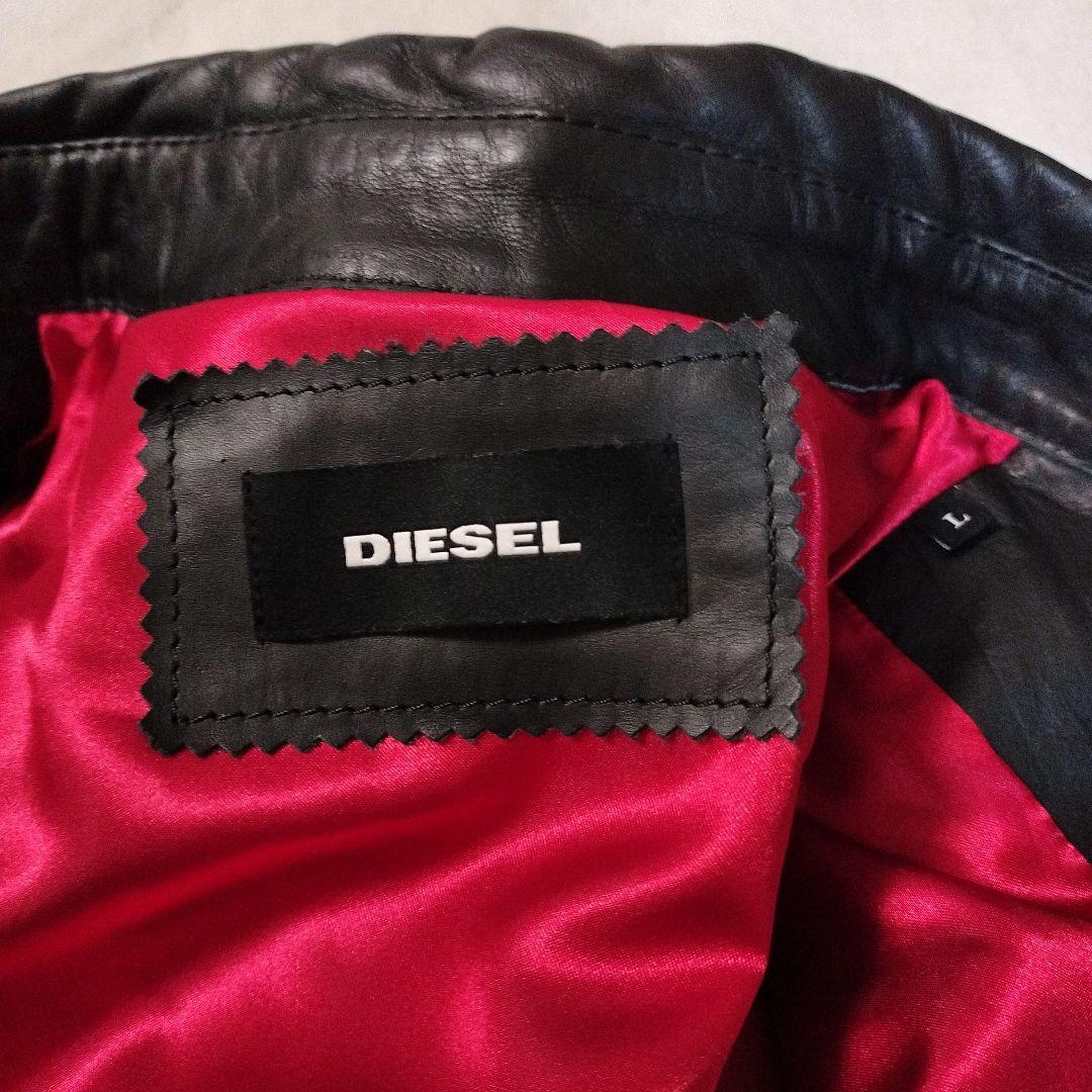 【美品】ディーゼル　牛革　シングルライダースジャケット　Ｌサイズ　ブラック