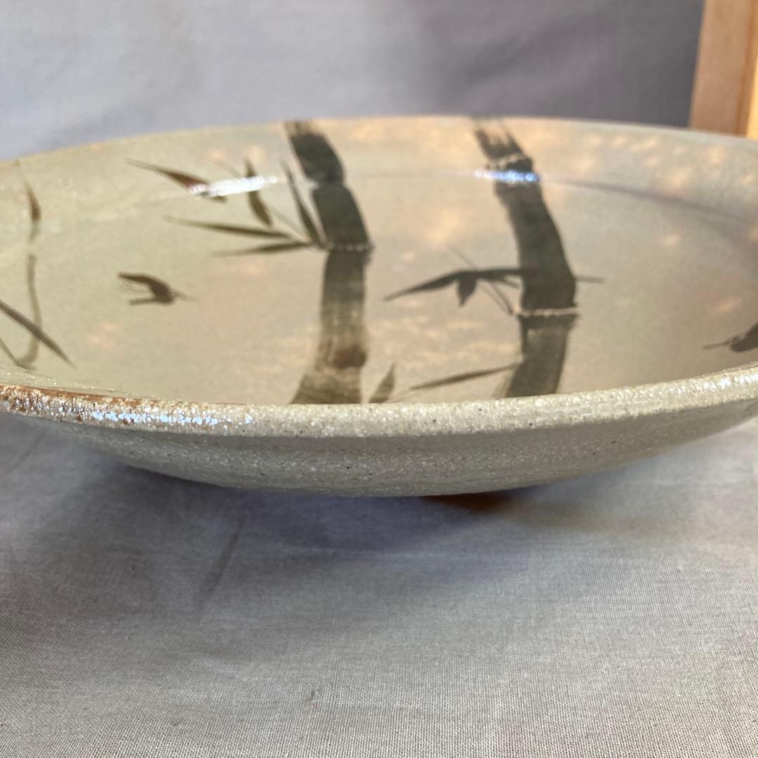 【中里重利】唐津焼の伝統　日展無審査　三玄窯　中里重利作　絵唐津竹文　大皿