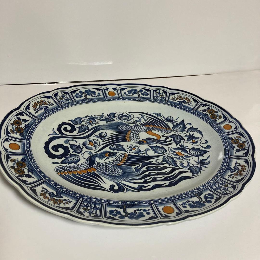 高級品・アンティーク・約40cmの大きな鳳凰柄オーバルプレート